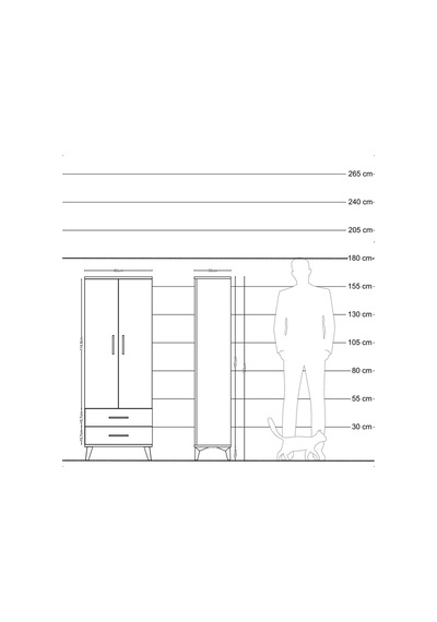 Arges Dolap 2 Raflı 2 Çekmeceli Tek Askılı 60x30x163 Çam-aytaşı Çam