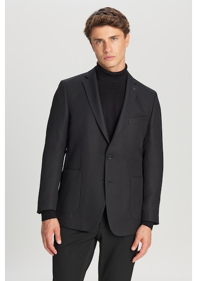 AC&Co / Altınyıldız Classics Erkek Sıyah Slim Fit Dar Kesim Mono Yaka Torba Cepli Blazer Ceket Siyah