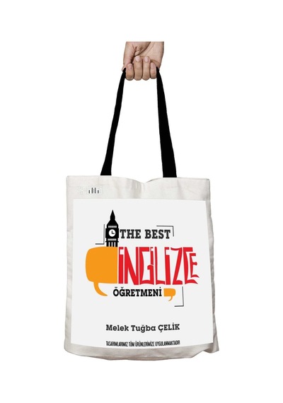 Art Hediye Siyah Kulplu Kişiye Özel The Best İngilizce Öğretmeni Yıkanabilir Okul Omuz Çanta Çok Renkli
