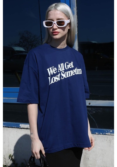 Madmext İndigo Baskılı Oversize Tişört Mg1532-indigo İndigo