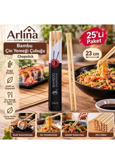 Bambu Chopstick 23 Cm Çin Yemeği Çubuğu 25li Set Ahşap