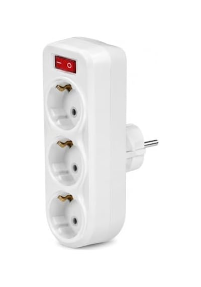 3lü Anahtarlı Düz Golyat, Üçlü Topraklı Priz Duvar Tipi Çoklayıcı Fiş, A Kalite 1. Sınıf Malzeme, Beyaz Renk, 16a 250 Volt, Max 3600 Watt