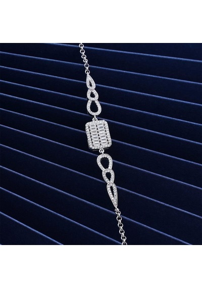 Zirkon Taşlı Damla Motifli Kare Baget Gümüş Bileklik Silver 925 Ayar Gümüş