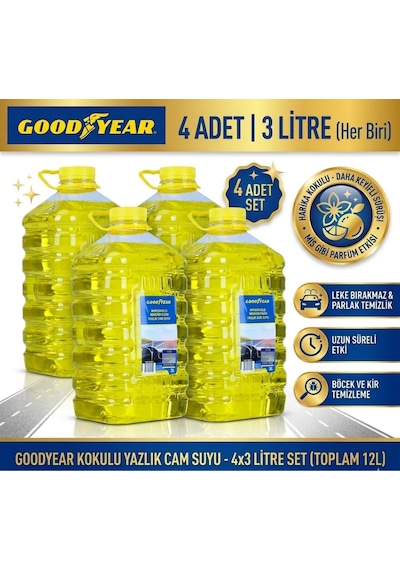 Kokulu Yazlık Cam Suyu 3 Lt X 4 Adet - Toplam 12 Litre  Paketi - Leke Bırakmaz Parlak Temizlik