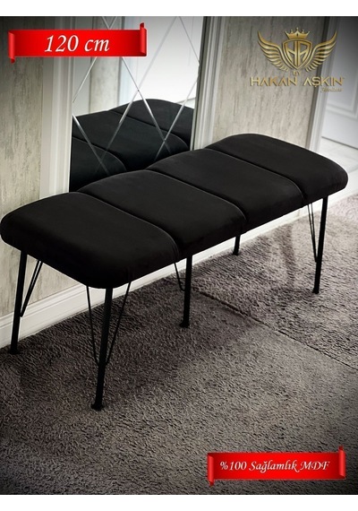 By Hakan Aşkın Metal Ayaklı 120 Cm %100 Mdf Babyface Puf & Bench Tekli 2024 7 Cm Sünger Extralı Siyah Babyface