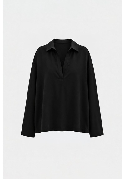 Suud Collection Siyah Alessa Polo Yaka Tensel Bluz