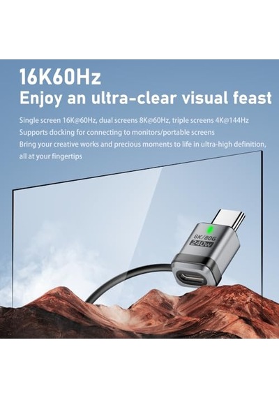 240w Type-c Adaptör 16k60hz Görüntü Desteği, 8k/80gbps Veri Aktarımı, Hızlı Şarj E-marker Çipli Dönüştü