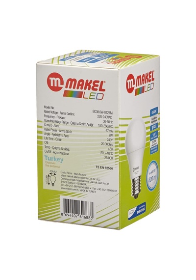 Makel Led Ampul, 8 W, 6500 K, Soğuk Beyaz 1 Adet