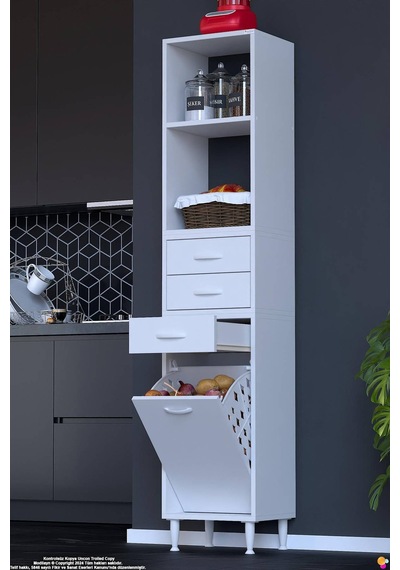 Kumsal 40 Cm Beyaz Sepetli Çok Amaçlı Mutfak Dolabı 3 Çekmeceli Açık Raflı Dolap 40x194x32 Cm Kumsal 40 Cm Beyaz Sepetli Çok Amaçlı Mutfak Dolabı 3 Çekmeceli Açık Raflı Dolap 40x194x32 Cm