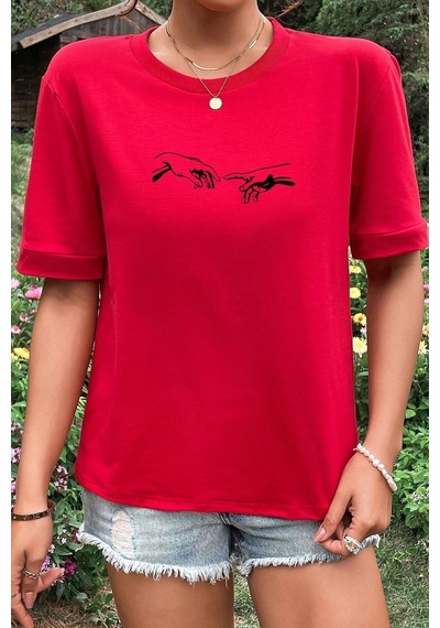 Flood Of Style Unisex Michelangelo Baskılı T-shirt Kırmızı