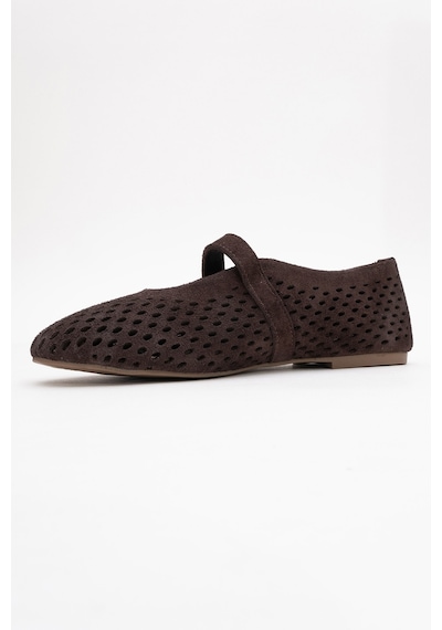 Luvishoes Arian Kahverengi Süet Hakiki Deri Delikli Kadın Babet Ayakkabı Kahverengi