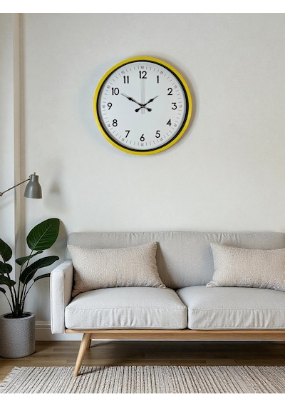 36 Cm Sarı Dekoratif Duvar Saati Çok Renkli