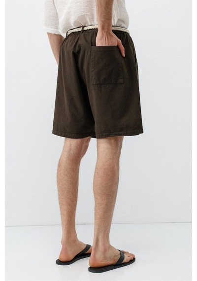 Vamos Kemerli Oversize Keten Şort Kahve