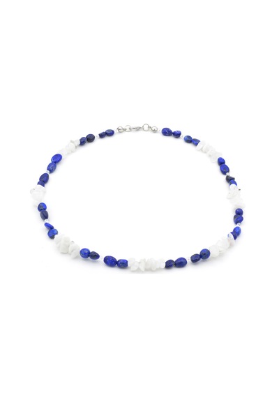 Gümüş Renk Tasarim Doğal Lapis Lazuli Ve Ay Taşi Kolye Gri