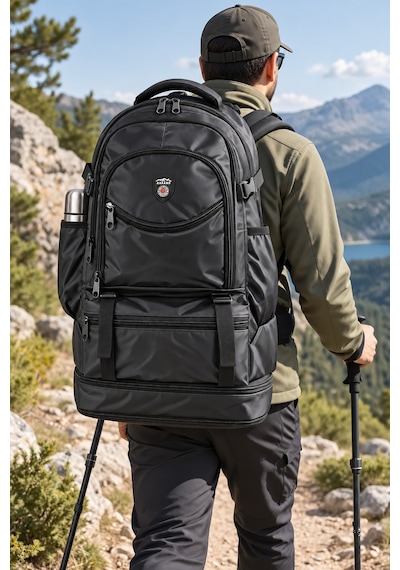Dodomar Cakard Siyah 60 L Körüklü Dağcı Sırt Çantası Outdoor Trekking 63x37x21 Cm Desenli