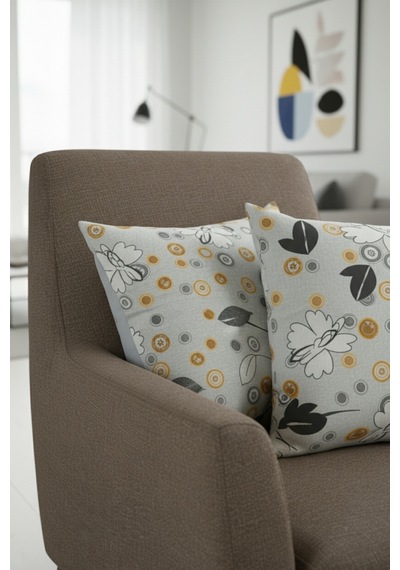 Chevron Bohem Dekoratif Punch Yastık Kırlent Kılıfı 2 Adet 45x45 Modern Çiçek Gri 45 x 45