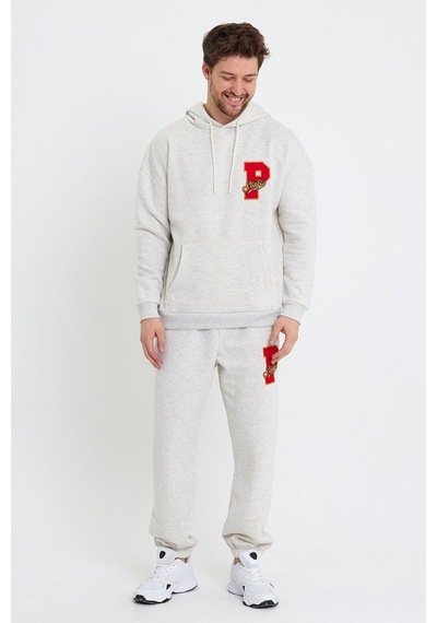 Polostate Erkek Kapüşonlu 3 İplik Sweatshirt Kar Melanj