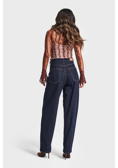 Itsbasic Kadın İndigo Renk Cindy 7w5-50 Skater Fit Bol Kesim İç Boy 80cm Denim Jean