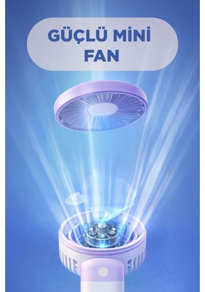 Şarjlı El Vantilatörü Masaüstü Stantlı 3 Kademeli Taşınabilir Mini Fan F56 Mor