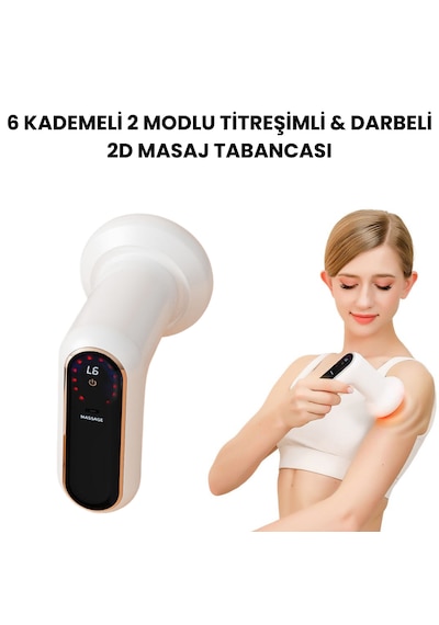 6 Kademeli 2 Modlu Titreşimli 2d Masaj Aleti 5 Başlıklı, Şarjlı, Tüm Vücut Kullanımına Uygun Beyaz