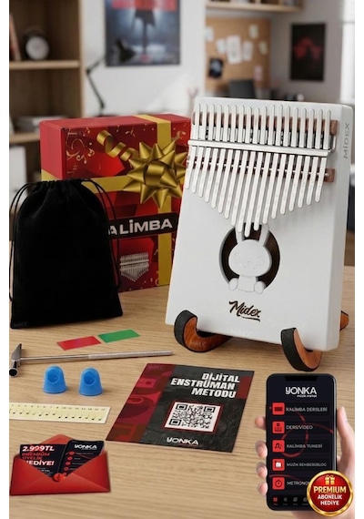 Midex Klx-550-pak Beyaz Renk Gerçek Ağaç Kalimba 17 Tuşlu Full Set