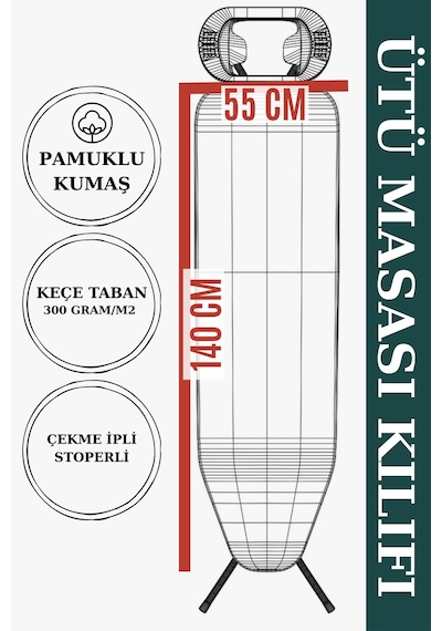Ütü Masası Kılıfı İpli Stoperli Keçeli Örtüsü Bezi 55x140 Astor