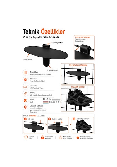 1 Adet - Tel Panoya Geçme Plastik Ayakkabı Rafı Ayakkabı Standı Ve Raf Aparatı Siyah