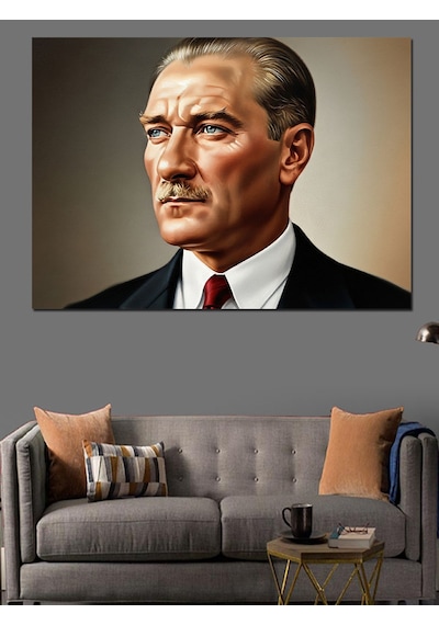 Ciddi Bakışlı Mustafa Kemal Atatürk Dekoratif Kanvas - Mdf Ahşap Tablo
