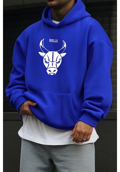 Benroma 3 İplik Penye Chıcago Bulls Baskılı Sweatshırt Saks Mavisi