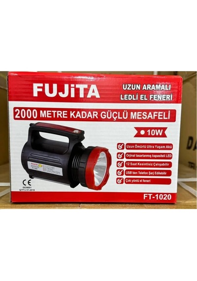Fujita Ft-1020 Projektör Şarjlı El Feneri 10w 2000mt Akülü Kamp Lambası Uzun Mesafe El Feneri Siyah