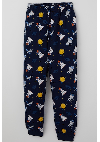 Paty Kıds Erkek Çocuk Pijama Takımı Kısa Kollu Uzay Temalı Astronot Desenli 8-12 Yaş, Lacivert