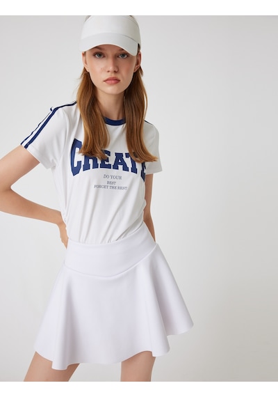 Koton Spor Tişört Slogan Baskılı Biyeli Bisiklet Yaka Kısa Kollu Beyaz 4sak10257nk Beyaz