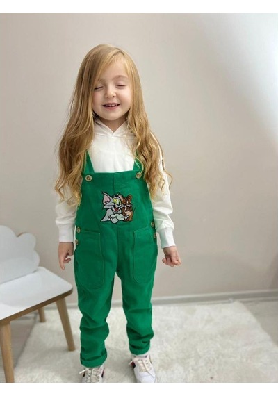 MODAVALS TOM & JERRY NAKIŞLI UNISEX KARDEŞ KOMBİN BAHÇIVAN TULUM & SWEAT SET - YEŞİL