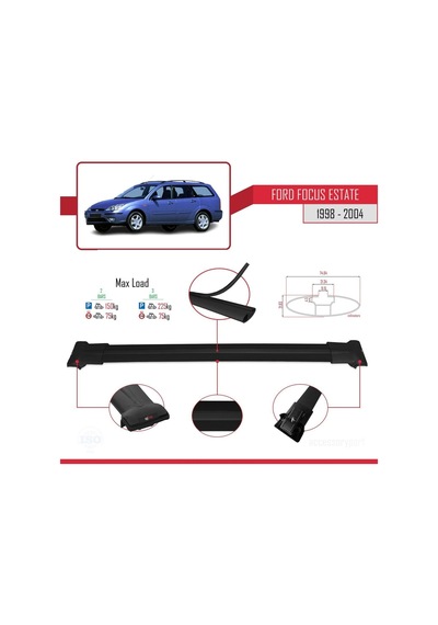 Ford Focus Estate C170 1998-2004 Arası İle Uyumlu Fly Model Ara Atkı Tavan Barı Siyah