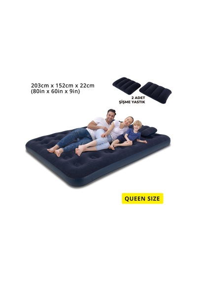 Terravıta Queen Size Şişme Yatakseti 203 x 152 x 22 CM Pompa Ve Yastıklı 250 KG Lacivert
