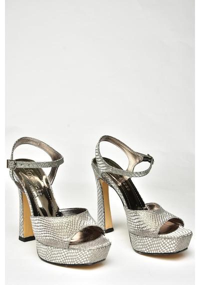Fox Shoes U246082507 Platin Yılan Baskı Platform Topuklu Kadın Ayakkabı Platin