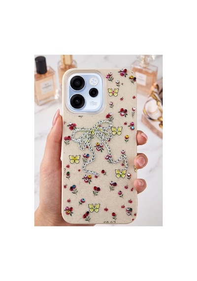 Oppo Reno 13f Taşlı Desenli Fiyonk Silikon Kılıf Altın