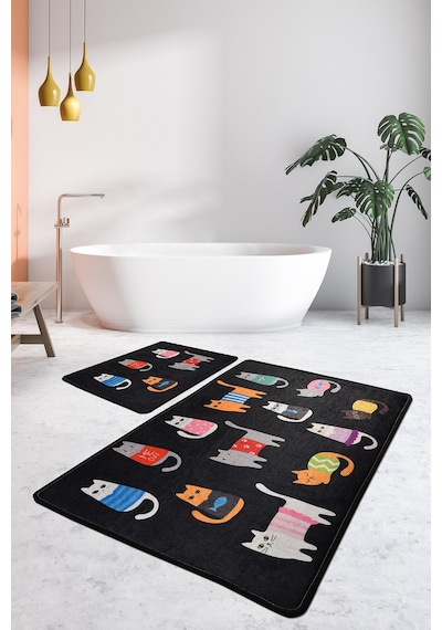 Black Cats Djt 2 Lı Set Banyo Halısı, Paspas Çok Renkli