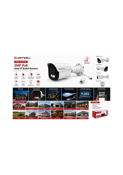 Unıywell Profesyonel 3mp Poe Sesli Ip Bullet Kamera Ip66 Onvıf Dual Smart Led Gece Görüşü