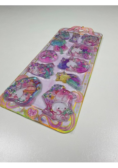 Sevimli Karakterler Temalı 3d Sulu Simli Boncuklu Kabartmalı Sticker Etiket Seti 1