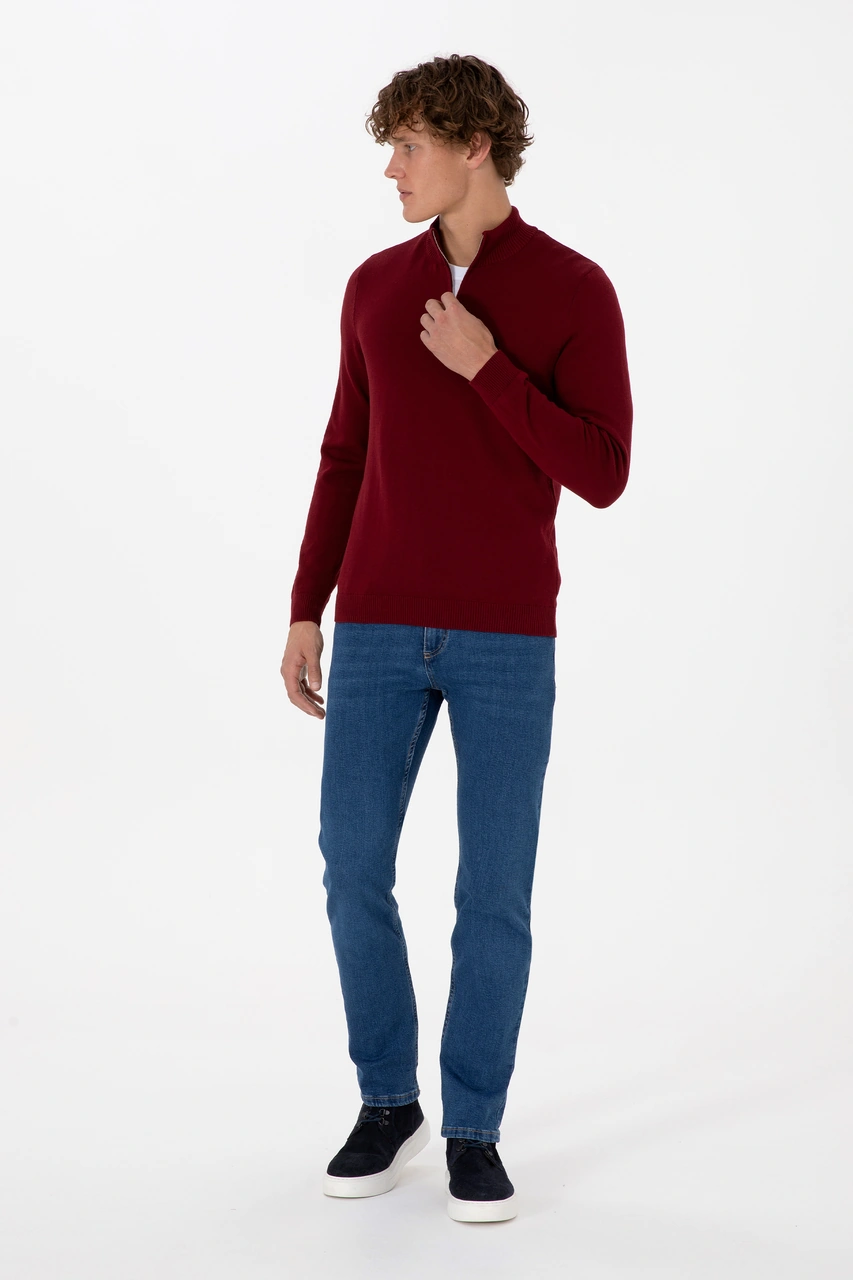 U.S. Polo Assn. Erkek Slim Fit Yarım Fermuarlı Bordo Basic Kazak 50313695-VR014 U.S. Polo Assn. Erkek Slim Fit Yarım Fermuarlı Bordo Basic Kazak 50313695-VR014