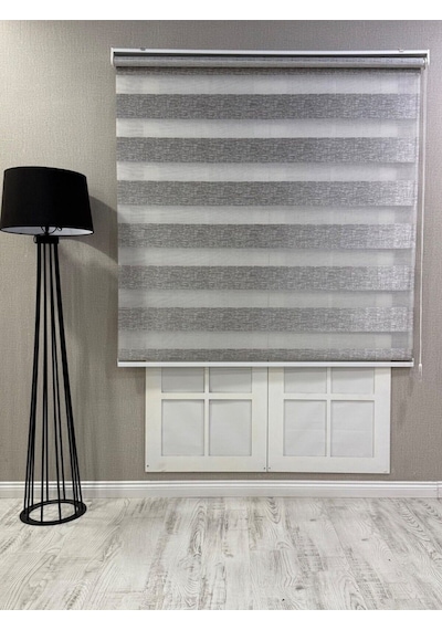 Delüks Zebra Stor Perde Geniş Plise Açık Gri Açık Gri
