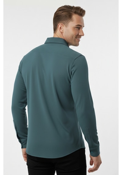 Deepsea Yeşil Slim Fit Örme Kumaş Likralı Erkek Gömlek Nefes Alan Esnek Ve Modern Tasarım 2602604 Yeşil