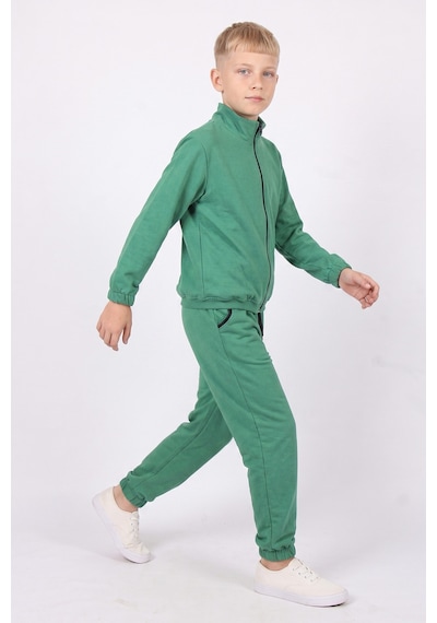 Fyk Kids Erkek Çocuk Dik Yaka Fermuarlı Beli Bağcıklı Lastik Paça Eşofman Takımı Yeşil