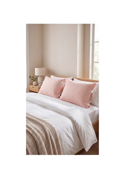 2'li Pamuklu Kumaş Çizgili Bağcıklıyastık Kılıfı 50x70 Cm Turuncu - 905317691 Turuncu