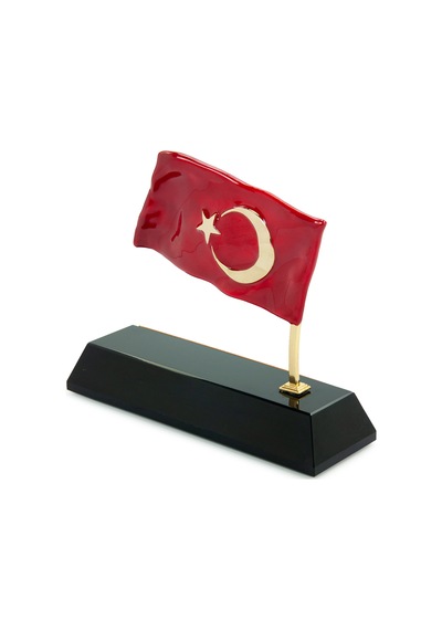 Kutulu Türk Bayraklı Metal Kişiye Özel Masaüstü İsimlik Siyah