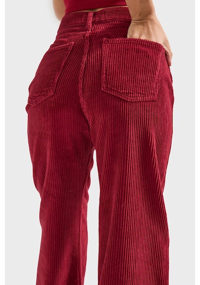 Itsbasic Kadın Bordo Renk Doris 26w5-35 Straight Fit Yüksek Bel Kalın Fitilli Velvet Kadife Kumaş Pantolon