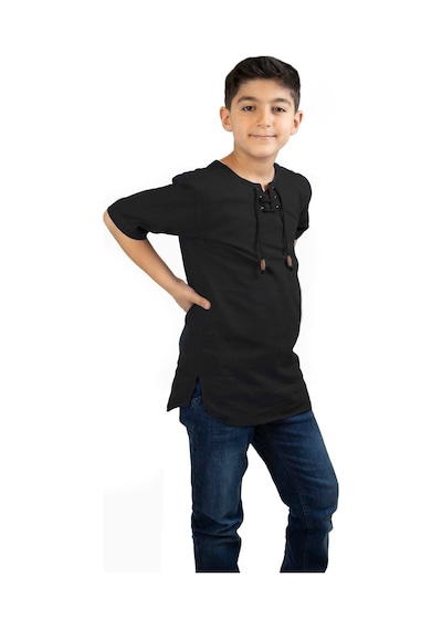 Eliş Şile Bezi Kısa Kol Şile Bezi Zımbalı Erkek Çocuk Tshirt Siyah 3003