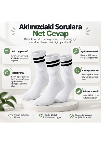 S'82 Unisex Beyaz Çorap Siyah Çizgili 6'lı Set Uzun Soket Günlük Spor Kolej Stil Rahat Kadın Erkek Çorabı