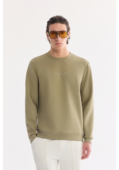 Avva Erkek Haki Bisiklet Yaka Pamuklu Kolay Ütülenen Sbi-stretch Regular Fit Sweatshirt A61y1205